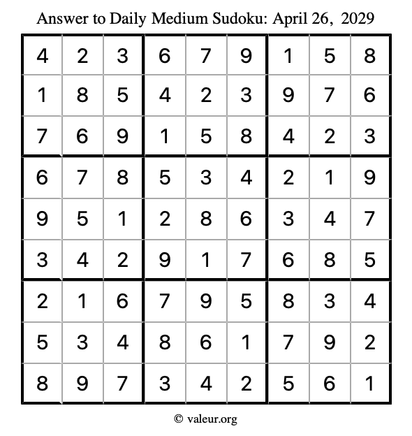 Answer to medium sudoku April 26, 2029