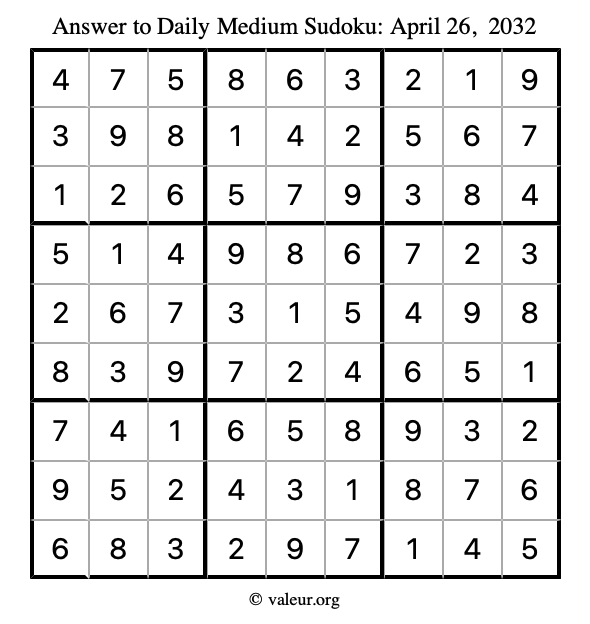 Answer to medium sudoku April 26, 2032