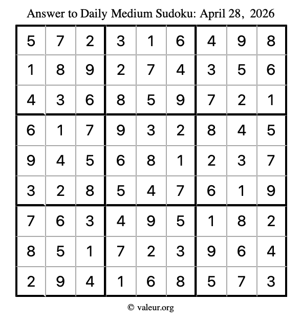 Answer to medium sudoku April 28, 2026