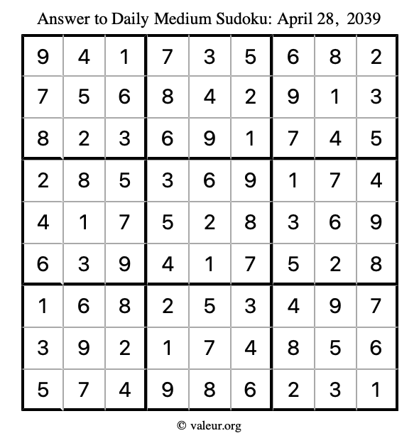 Answer to medium sudoku April 28, 2039