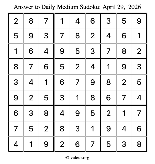 Answer to medium sudoku April 29, 2026