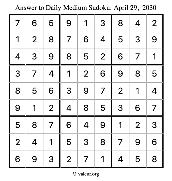 Answer to medium sudoku April 29, 2030