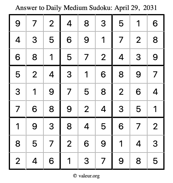 Answer to medium sudoku April 29, 2031