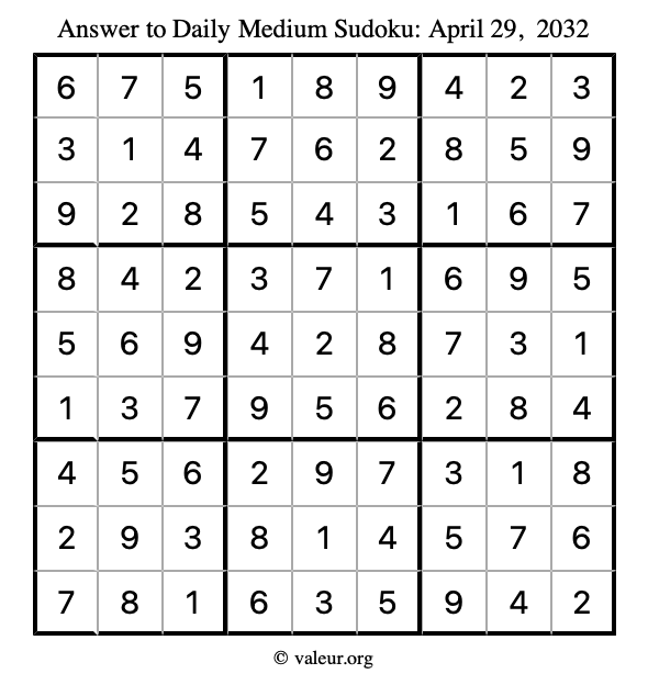 Answer to medium sudoku April 29, 2032