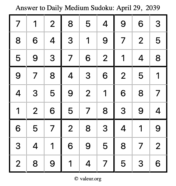 Answer to medium sudoku April 29, 2039