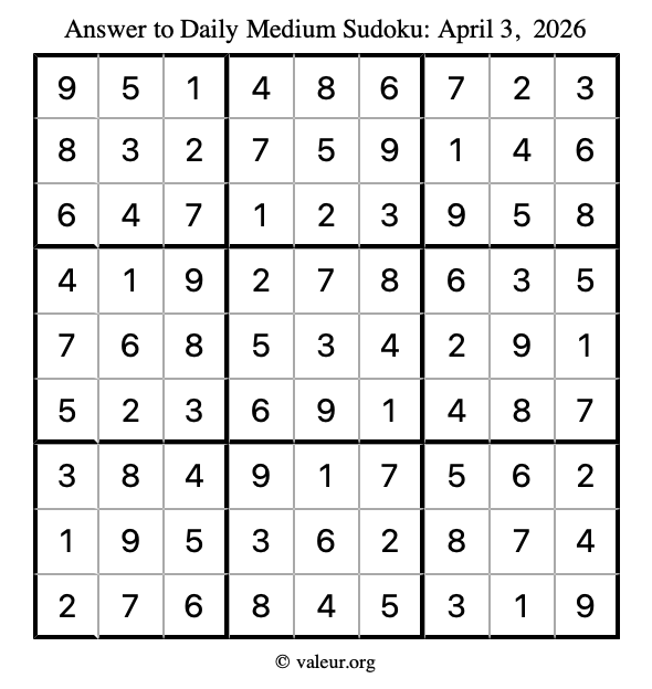 Answer to medium sudoku April 3, 2026