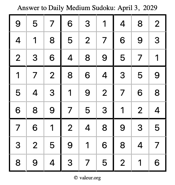Answer to medium sudoku April 3, 2029