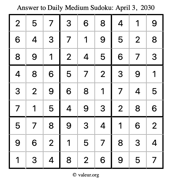 Answer to medium sudoku April 3, 2030
