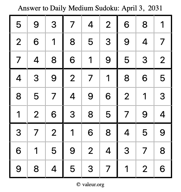 Answer to medium sudoku April 3, 2031