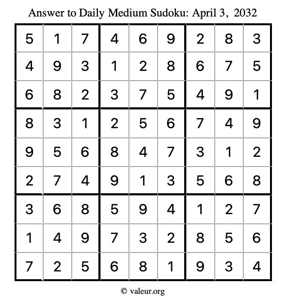 Answer to medium sudoku April 3, 2032