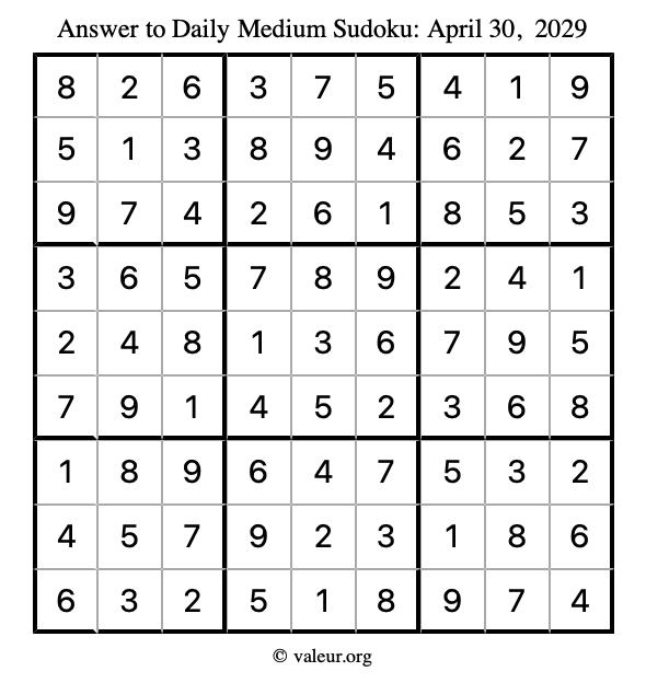 Answer to medium sudoku April 30, 2029
