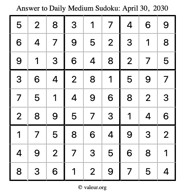 Answer to medium sudoku April 30, 2030