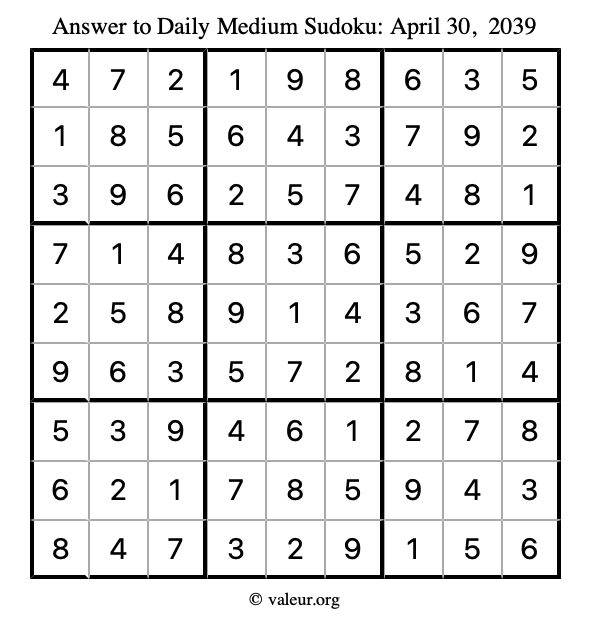 Answer to medium sudoku April 30, 2039