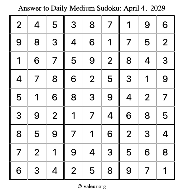 Answer to medium sudoku April 4, 2029