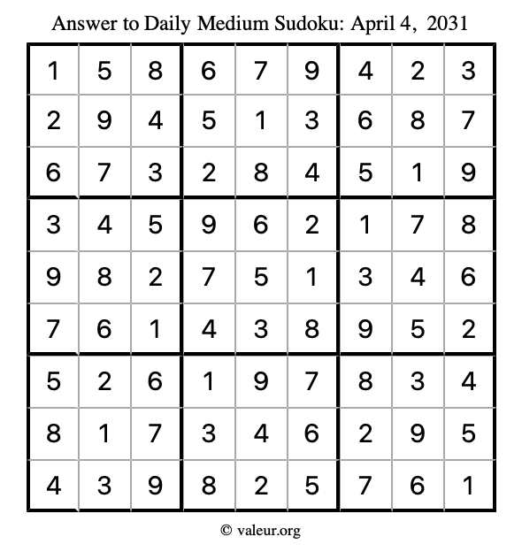 Answer to medium sudoku April 4, 2031