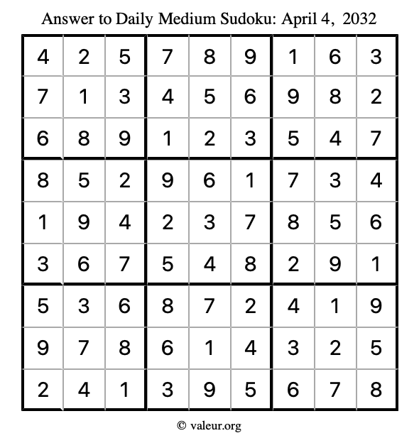 Answer to medium sudoku April 4, 2032