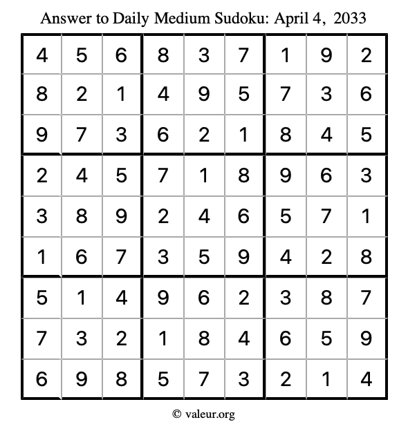 Answer to medium sudoku April 4, 2033