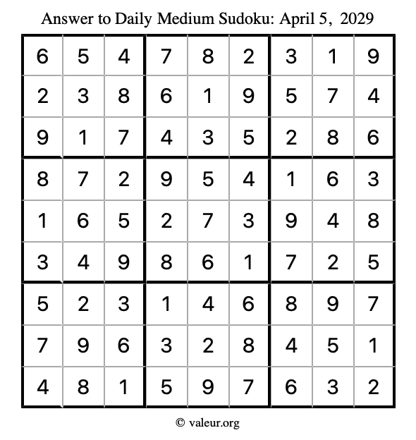 Answer to medium sudoku April 5, 2029