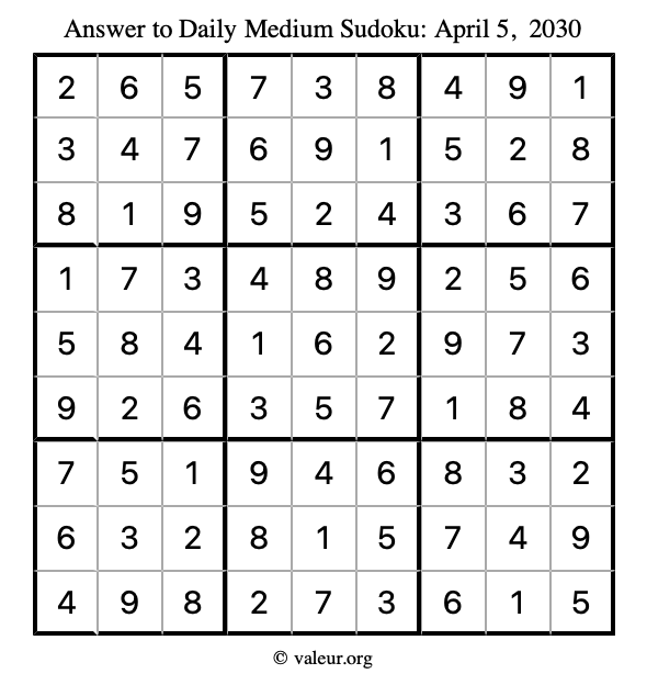 Answer to medium sudoku April 5, 2030