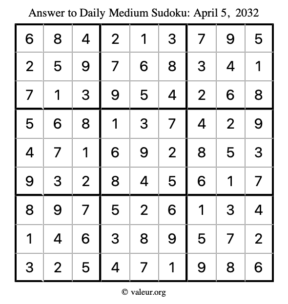 Answer to medium sudoku April 5, 2032