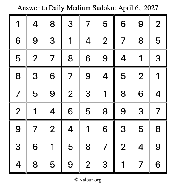 Answer to medium sudoku April 6, 2027