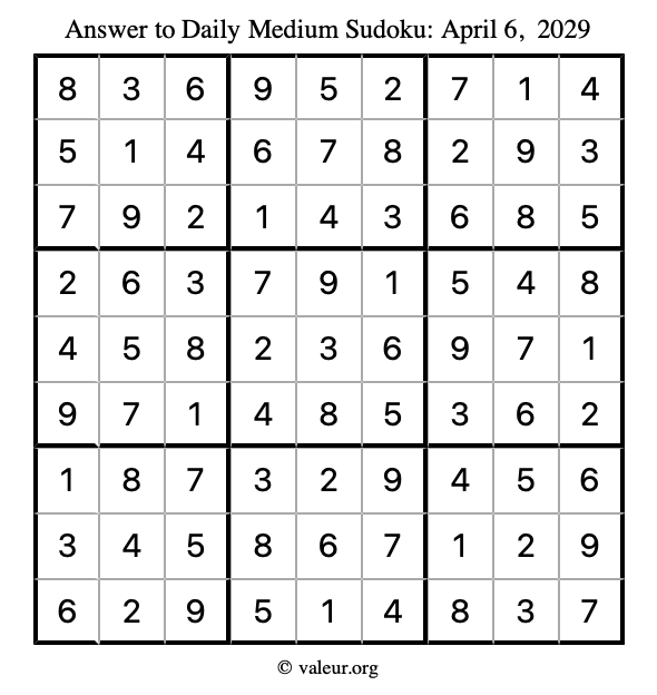 Answer to medium sudoku April 6, 2029