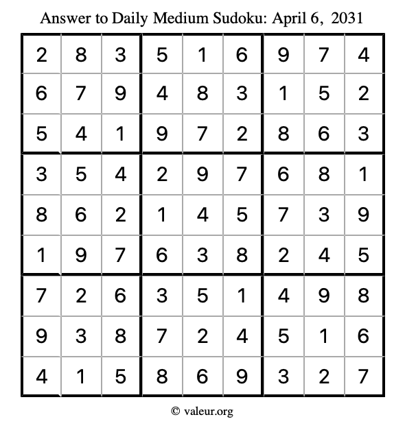 Answer to medium sudoku April 6, 2031