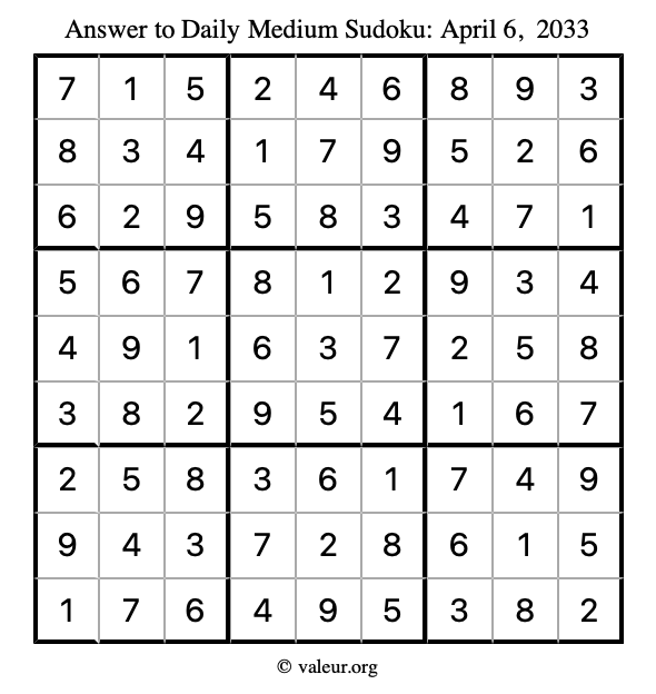 Answer to medium sudoku April 6, 2033