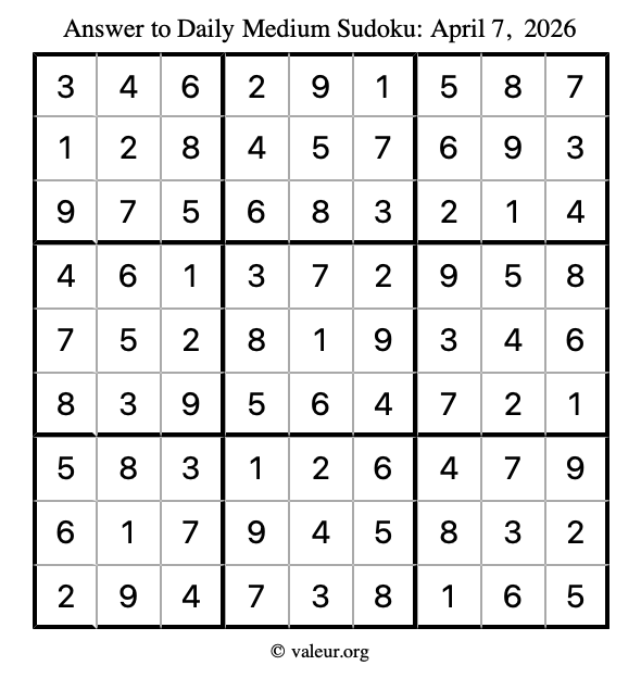 Answer to medium sudoku April 7, 2026