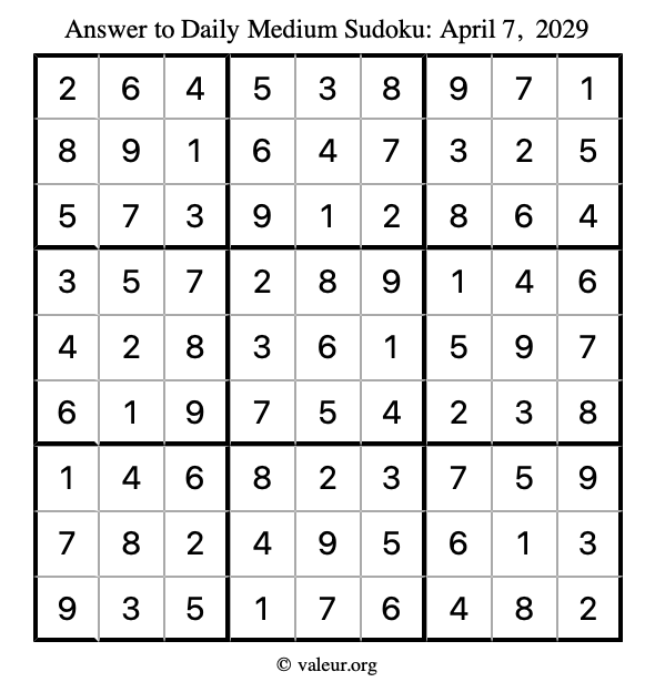 Answer to medium sudoku April 7, 2029