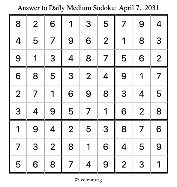Answer to medium sudoku April 7, 2031