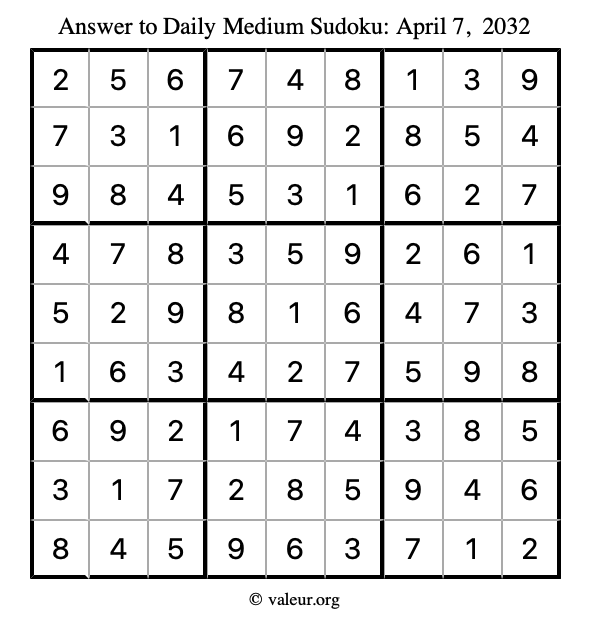Answer to medium sudoku April 7, 2032