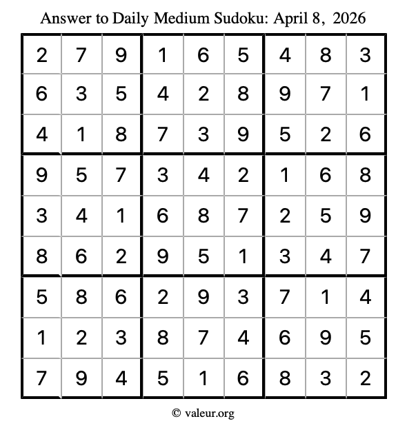 Answer to medium sudoku April 8, 2026