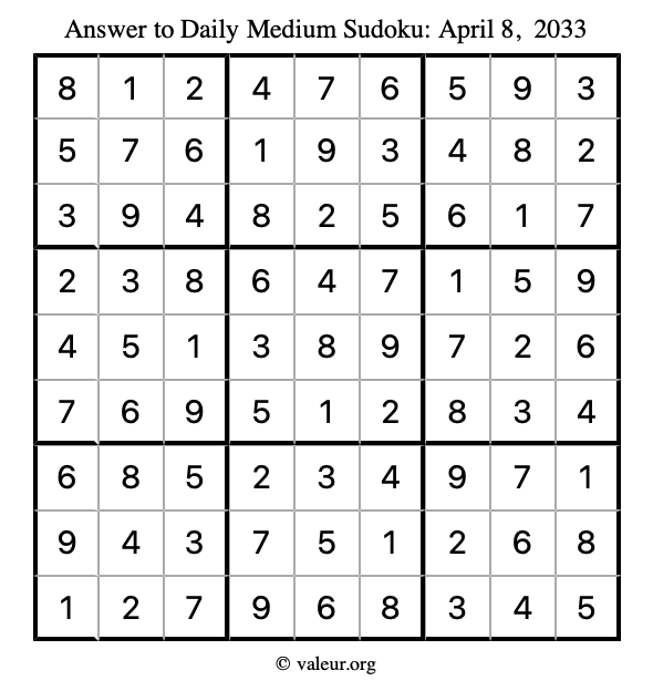 Answer to medium sudoku April 8, 2033