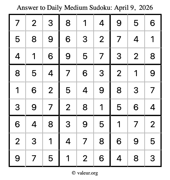 Answer to medium sudoku April 9, 2026
