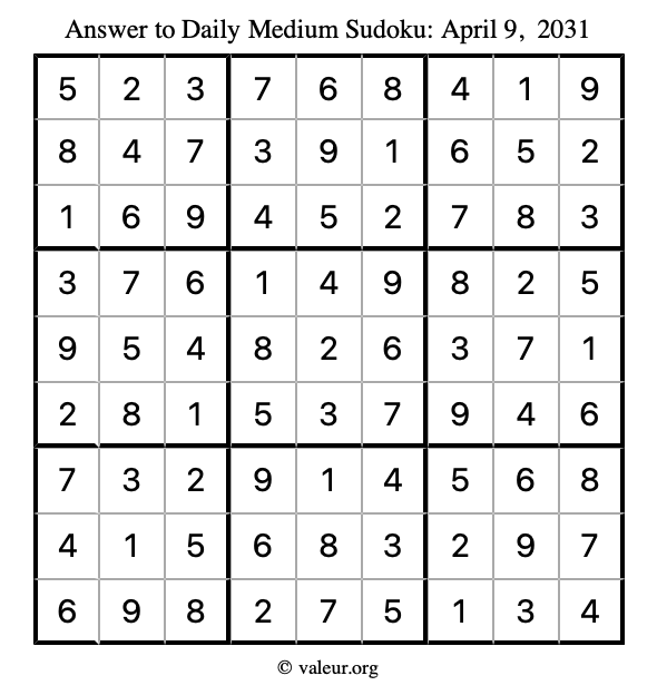 Answer to medium sudoku April 9, 2031