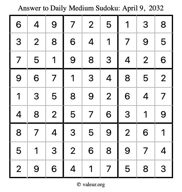 Answer to medium sudoku April 9, 2032