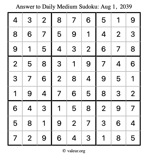 Answer to medium sudoku August 1, 2039