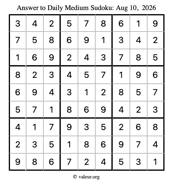 Answer to medium sudoku August 10, 2026