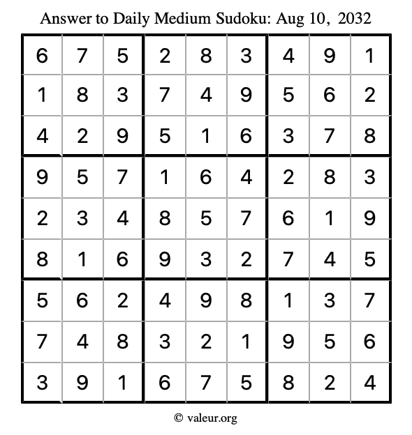 Answer to medium sudoku August 10, 2032