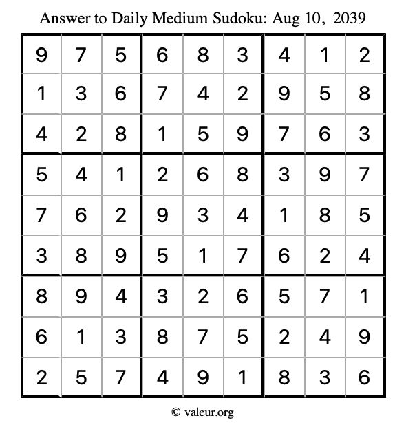 Answer to medium sudoku August 10, 2039