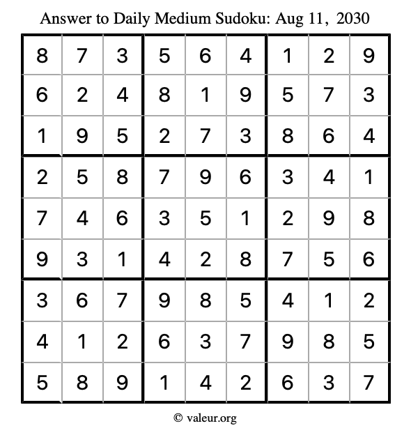 Answer to medium sudoku August 11, 2030