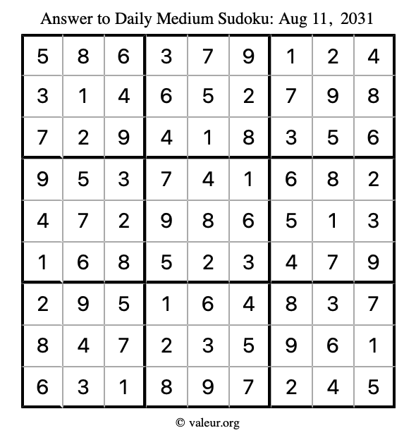 Answer to medium sudoku August 11, 2031