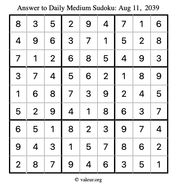 Answer to medium sudoku August 11, 2039