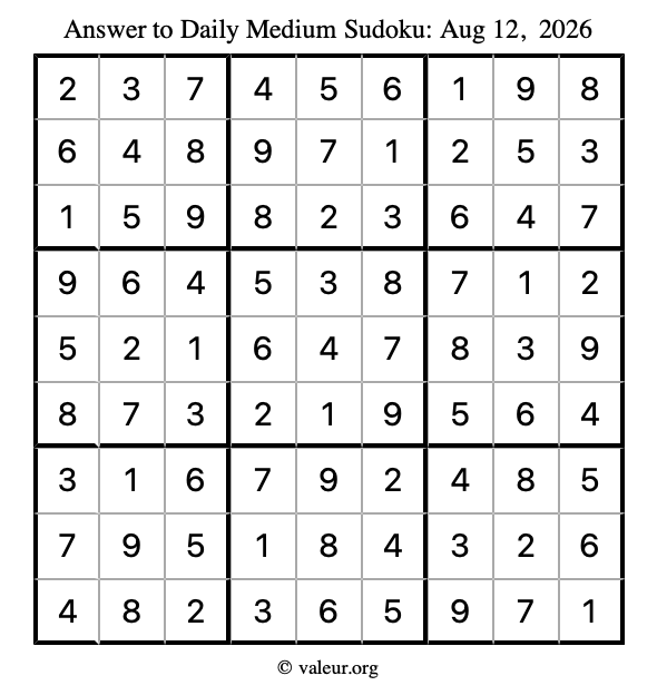 Answer to medium sudoku August 12, 2026