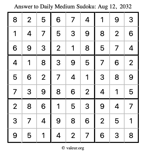 Answer to medium sudoku August 12, 2032