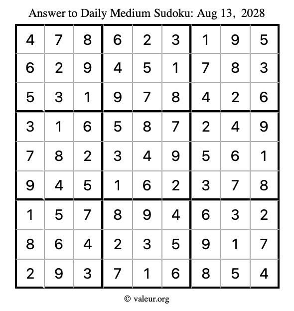 Answer to medium sudoku August 13, 2028