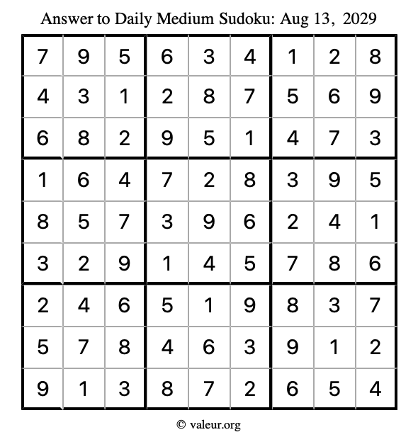 Answer to medium sudoku August 13, 2029