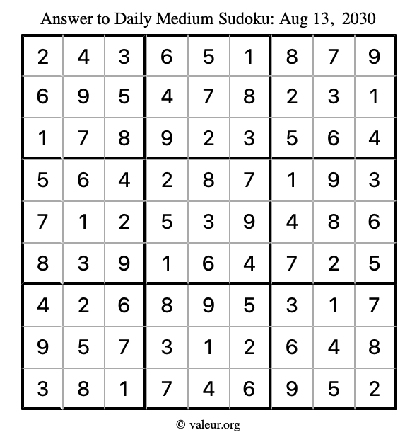 Answer to medium sudoku August 13, 2030