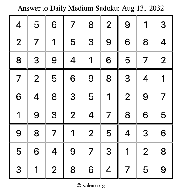 Answer to medium sudoku August 13, 2032